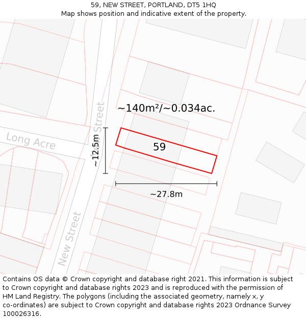 59, NEW STREET, PORTLAND, DT5 1HQ: Plot and title map