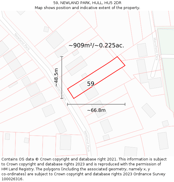 59, NEWLAND PARK, HULL, HU5 2DR: Plot and title map
