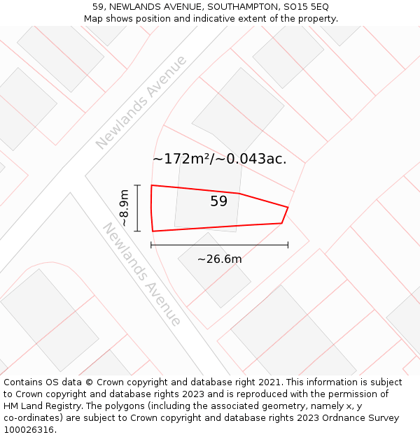 59, NEWLANDS AVENUE, SOUTHAMPTON, SO15 5EQ: Plot and title map