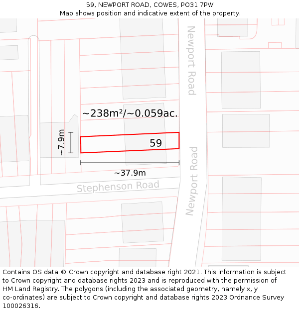 59, NEWPORT ROAD, COWES, PO31 7PW: Plot and title map