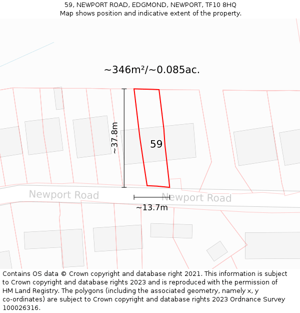 59, NEWPORT ROAD, EDGMOND, NEWPORT, TF10 8HQ: Plot and title map