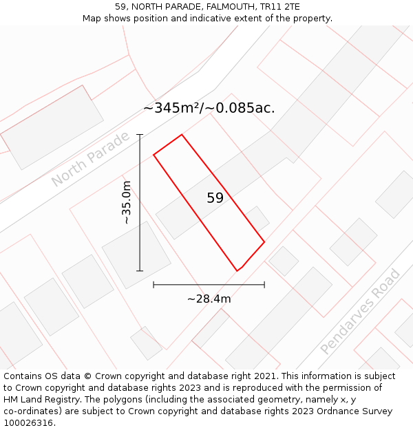 59, NORTH PARADE, FALMOUTH, TR11 2TE: Plot and title map