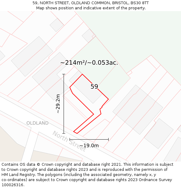 59, NORTH STREET, OLDLAND COMMON, BRISTOL, BS30 8TT: Plot and title map