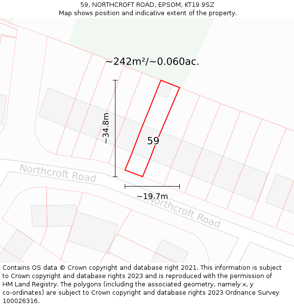 59, NORTHCROFT ROAD, EPSOM, KT19 9SZ: Plot and title map