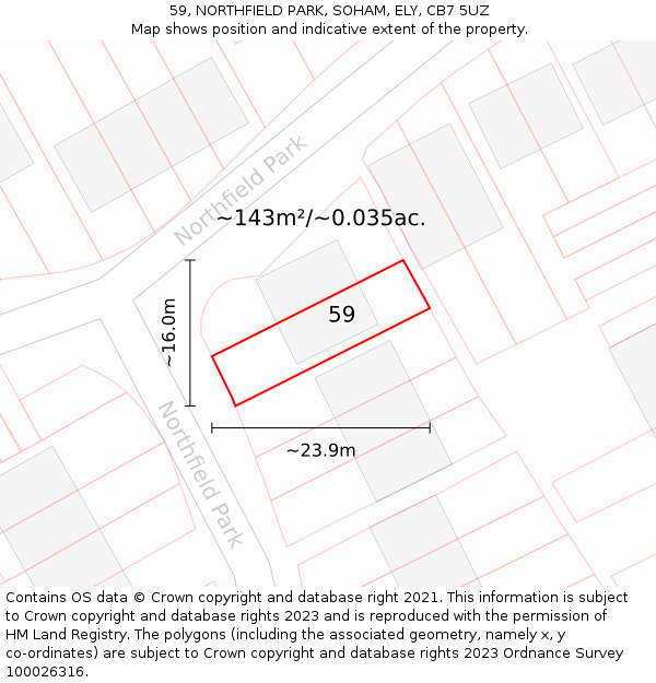 59, NORTHFIELD PARK, SOHAM, ELY, CB7 5UZ: Plot and title map