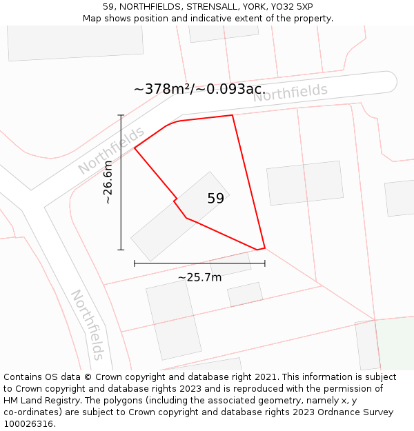 59, NORTHFIELDS, STRENSALL, YORK, YO32 5XP: Plot and title map