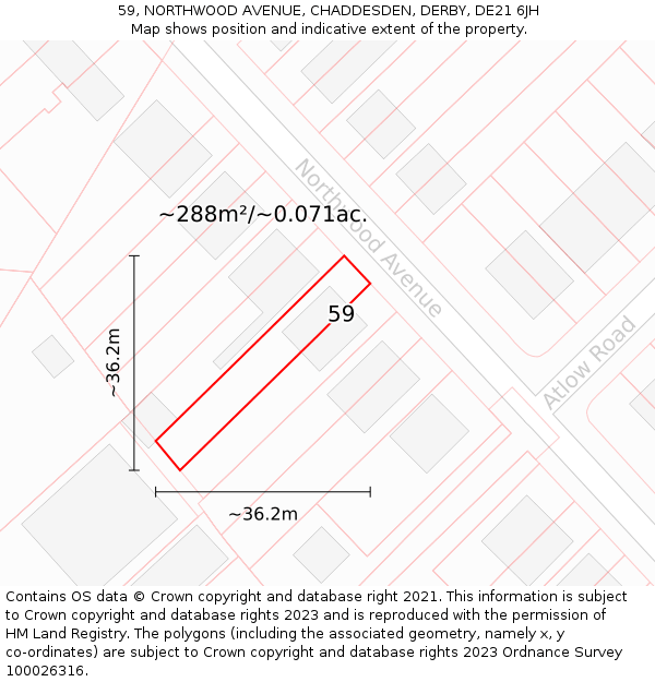 59, NORTHWOOD AVENUE, CHADDESDEN, DERBY, DE21 6JH: Plot and title map