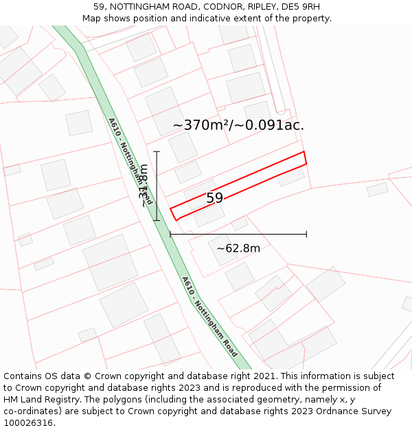 59, NOTTINGHAM ROAD, CODNOR, RIPLEY, DE5 9RH: Plot and title map