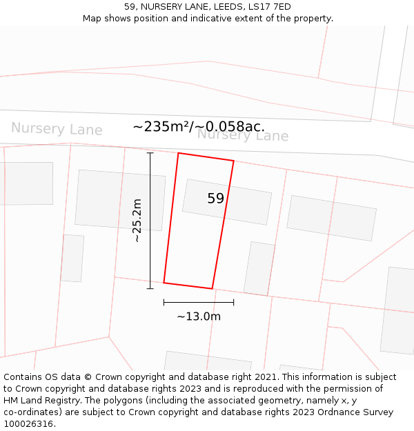59, NURSERY LANE, LEEDS, LS17 7ED: Plot and title map