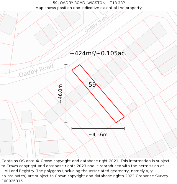 59, OADBY ROAD, WIGSTON, LE18 3RP: Plot and title map