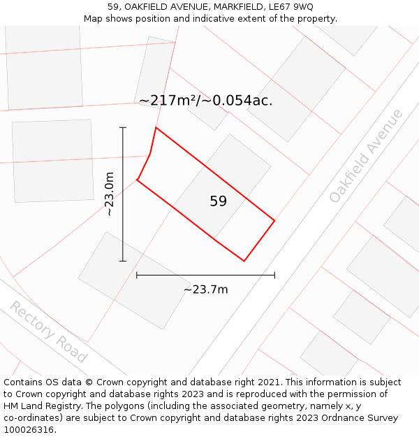 59, OAKFIELD AVENUE, MARKFIELD, LE67 9WQ: Plot and title map