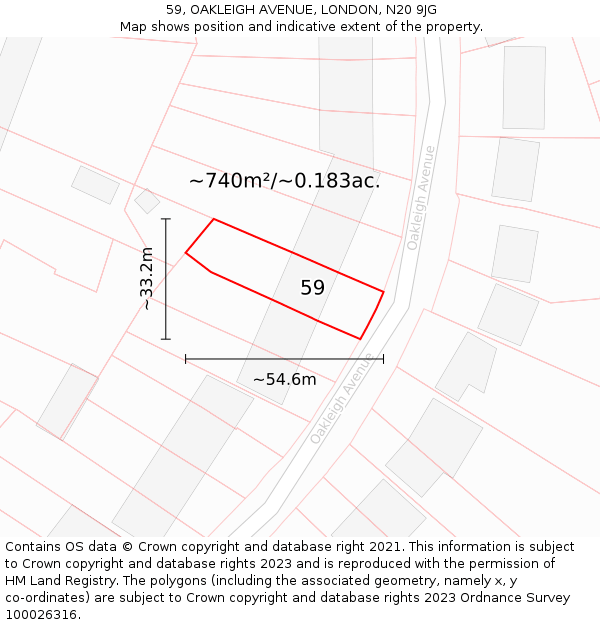 59, OAKLEIGH AVENUE, LONDON, N20 9JG: Plot and title map