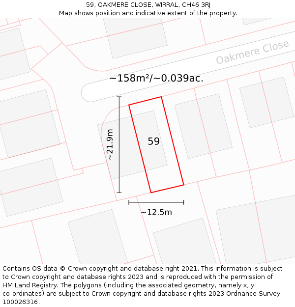 59, OAKMERE CLOSE, WIRRAL, CH46 3RJ: Plot and title map