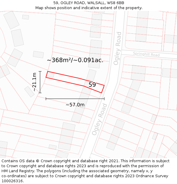59, OGLEY ROAD, WALSALL, WS8 6BB: Plot and title map