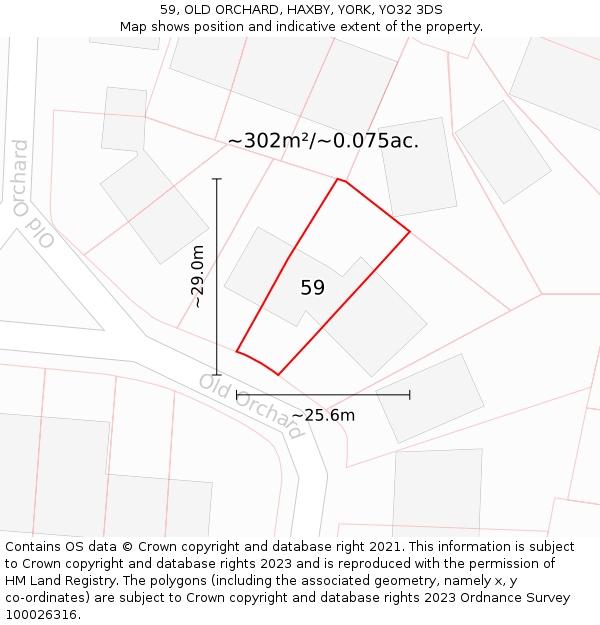 59, OLD ORCHARD, HAXBY, YORK, YO32 3DS: Plot and title map