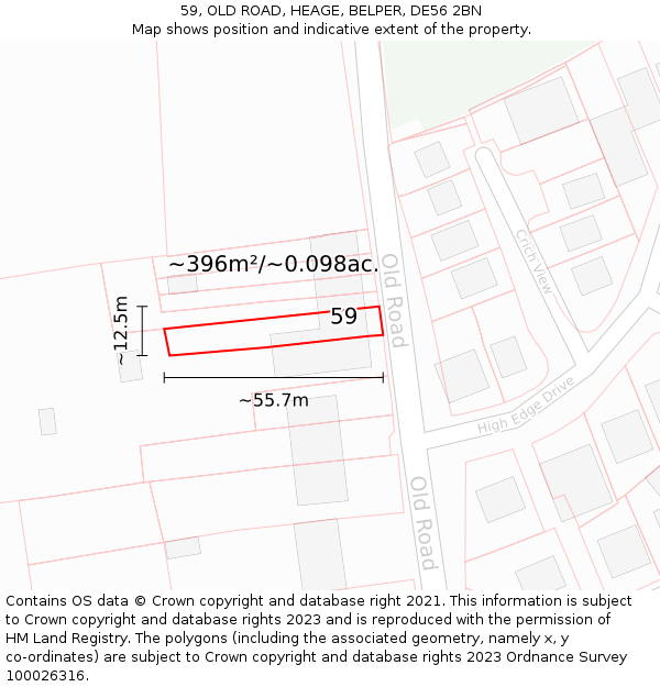 59, OLD ROAD, HEAGE, BELPER, DE56 2BN: Plot and title map