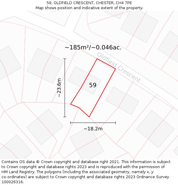 59, OLDFIELD CRESCENT, CHESTER, CH4 7PE: Plot and title map