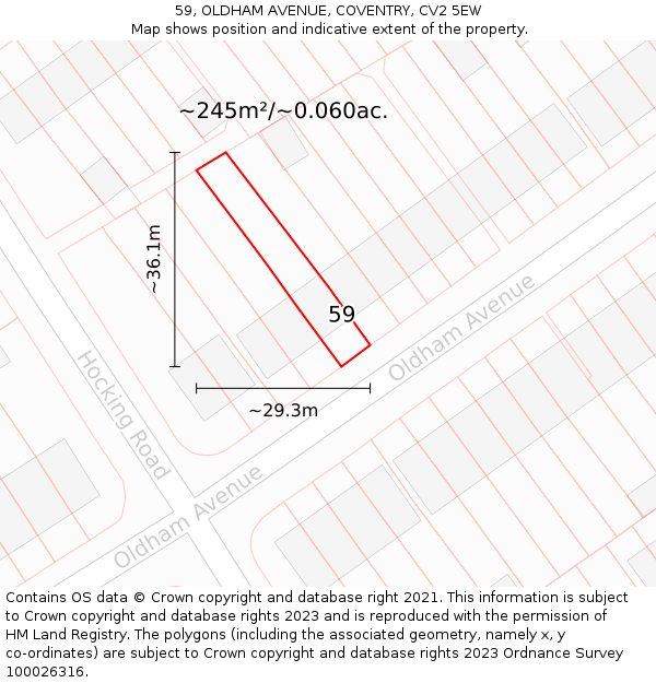 59, OLDHAM AVENUE, COVENTRY, CV2 5EW: Plot and title map