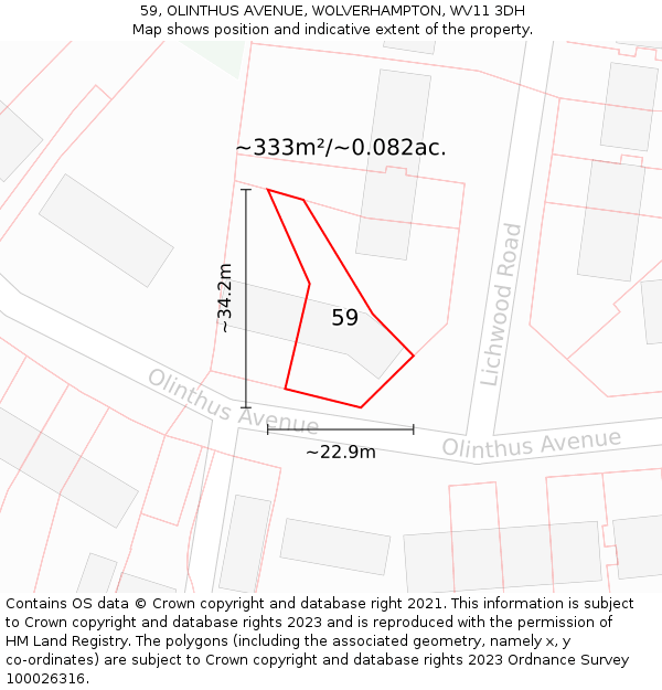 59, OLINTHUS AVENUE, WOLVERHAMPTON, WV11 3DH: Plot and title map