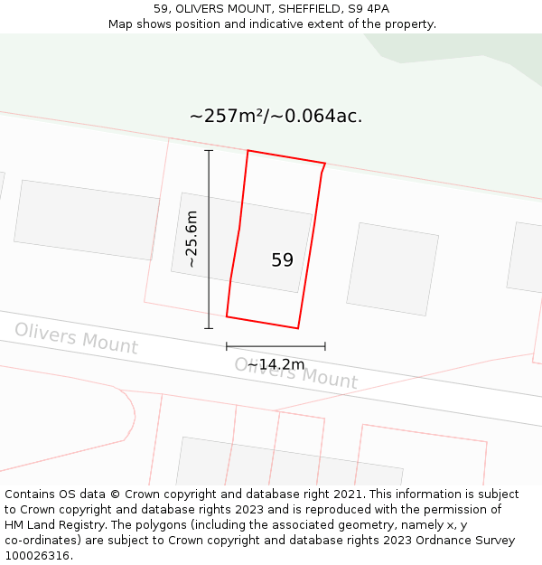 59, OLIVERS MOUNT, SHEFFIELD, S9 4PA: Plot and title map