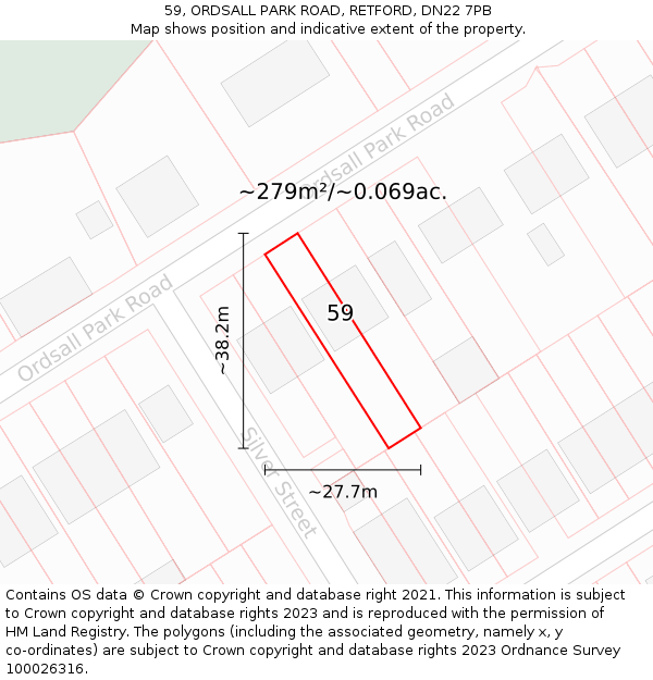 59, ORDSALL PARK ROAD, RETFORD, DN22 7PB: Plot and title map