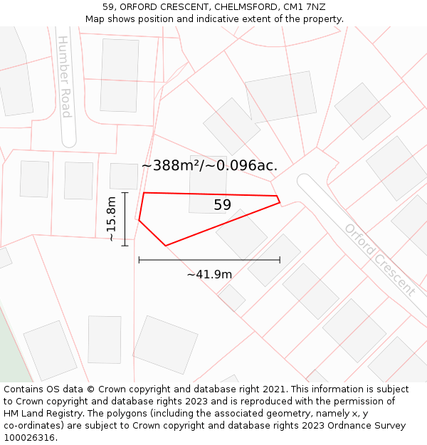 59, ORFORD CRESCENT, CHELMSFORD, CM1 7NZ: Plot and title map