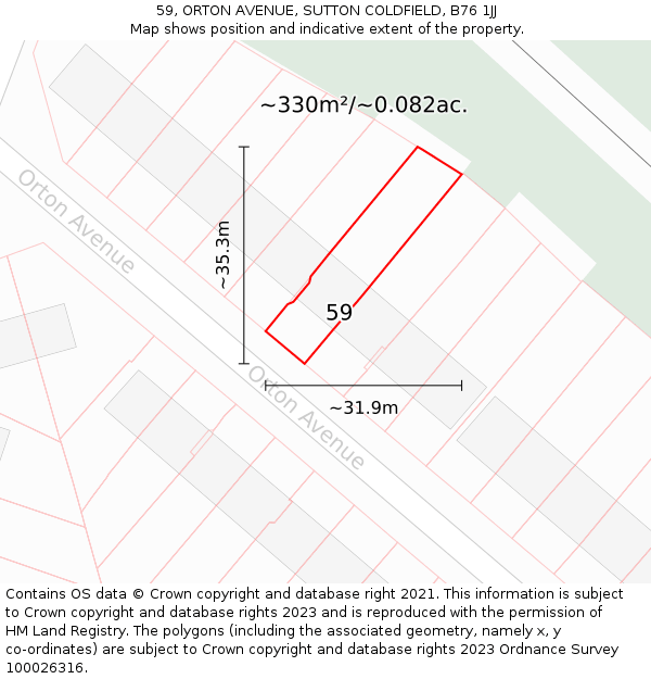 59, ORTON AVENUE, SUTTON COLDFIELD, B76 1JJ: Plot and title map
