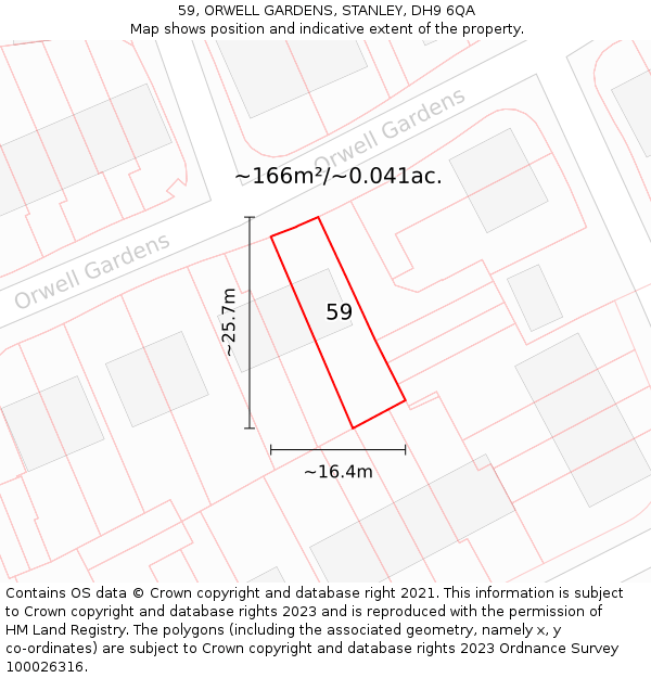 59, ORWELL GARDENS, STANLEY, DH9 6QA: Plot and title map