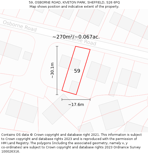 59, OSBORNE ROAD, KIVETON PARK, SHEFFIELD, S26 6PQ: Plot and title map