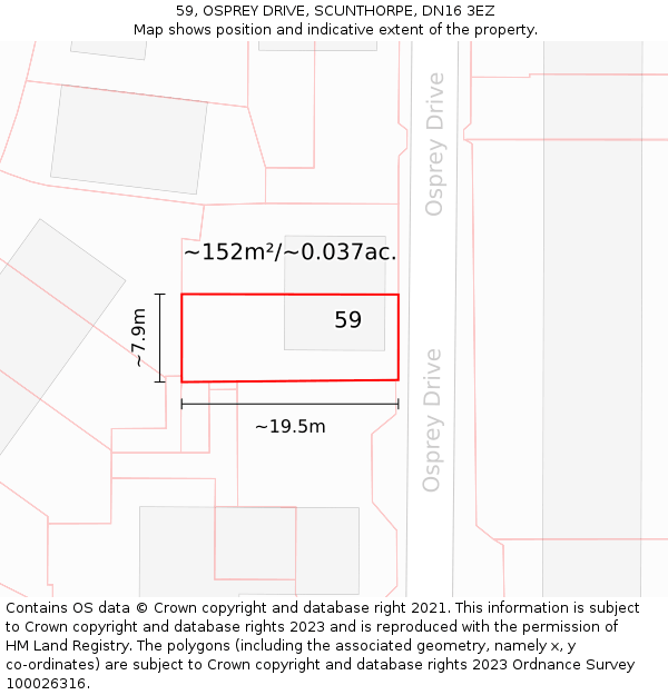 59, OSPREY DRIVE, SCUNTHORPE, DN16 3EZ: Plot and title map
