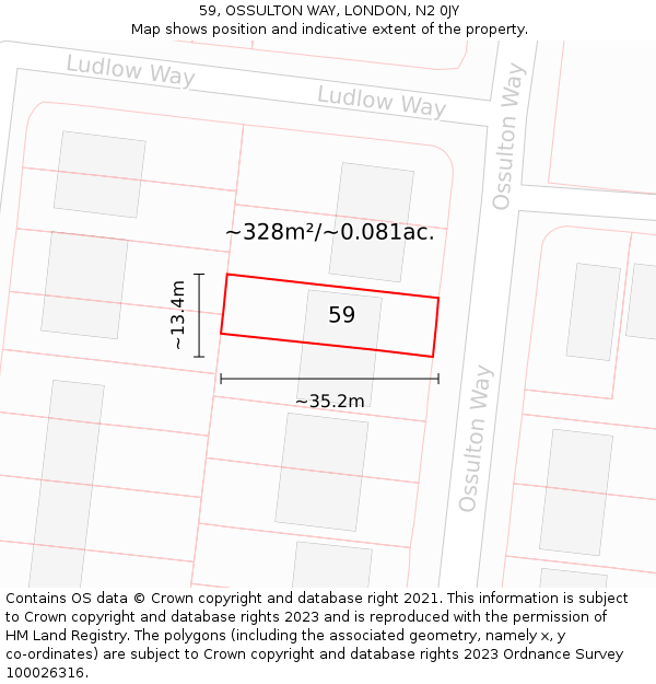 59, OSSULTON WAY, LONDON, N2 0JY: Plot and title map