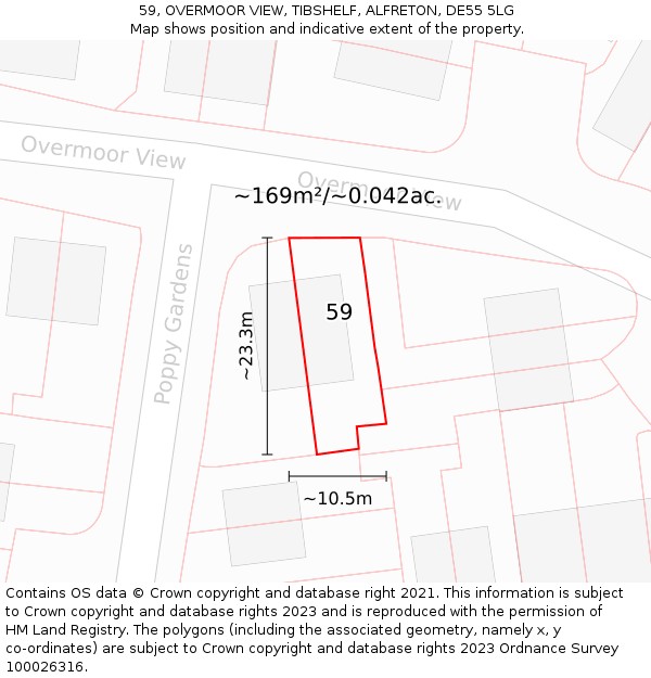 59, OVERMOOR VIEW, TIBSHELF, ALFRETON, DE55 5LG: Plot and title map