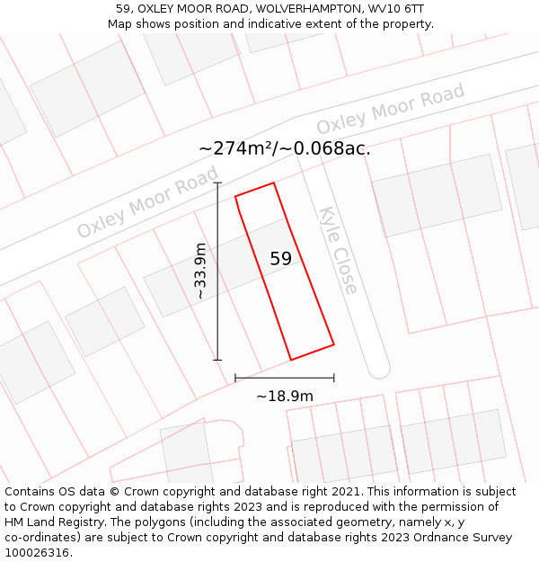 59, OXLEY MOOR ROAD, WOLVERHAMPTON, WV10 6TT: Plot and title map
