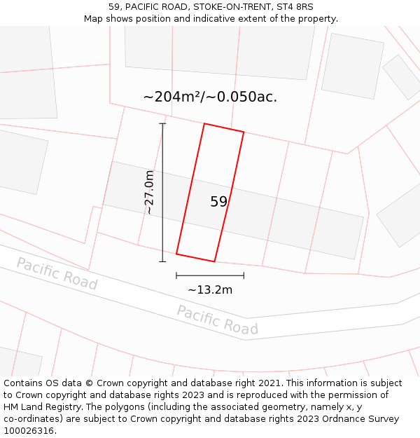 59, PACIFIC ROAD, STOKE-ON-TRENT, ST4 8RS: Plot and title map