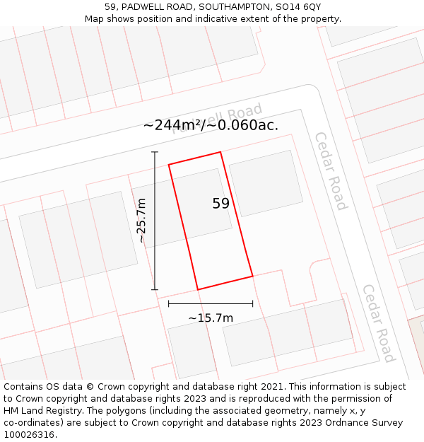 59, PADWELL ROAD, SOUTHAMPTON, SO14 6QY: Plot and title map