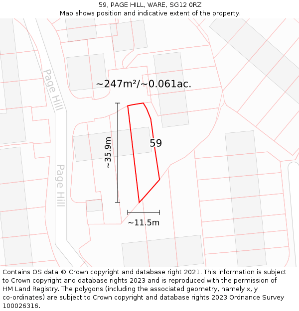 59, PAGE HILL, WARE, SG12 0RZ: Plot and title map