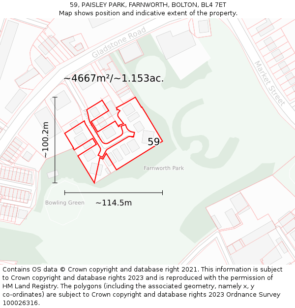 59, PAISLEY PARK, FARNWORTH, BOLTON, BL4 7ET: Plot and title map