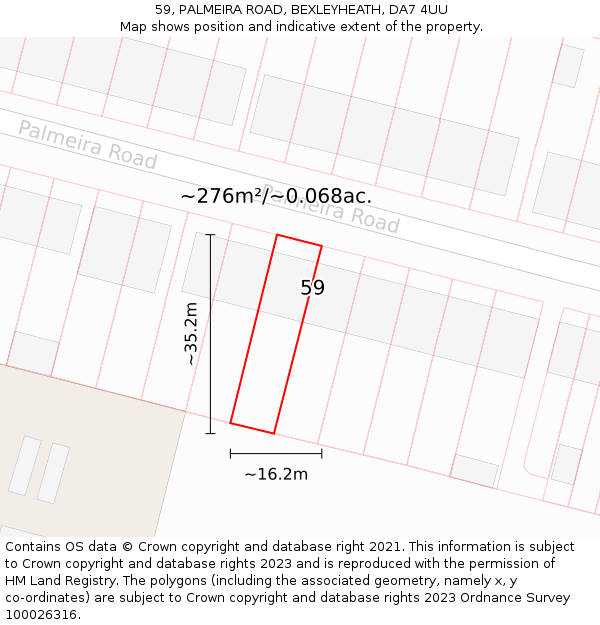 59, PALMEIRA ROAD, BEXLEYHEATH, DA7 4UU: Plot and title map