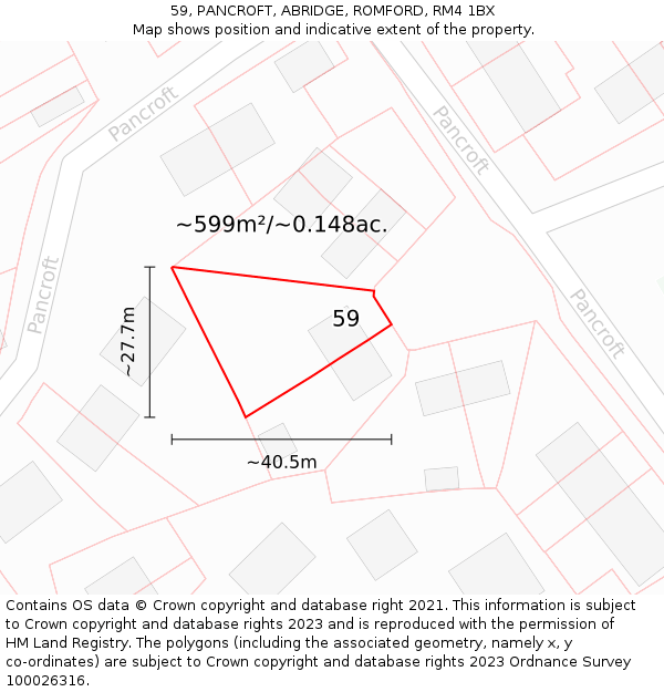 59, PANCROFT, ABRIDGE, ROMFORD, RM4 1BX: Plot and title map