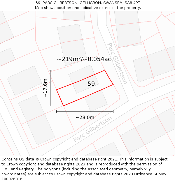 59, PARC GILBERTSON, GELLIGRON, SWANSEA, SA8 4PT: Plot and title map