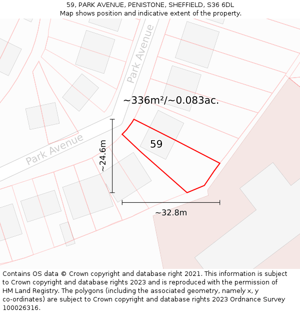 59, PARK AVENUE, PENISTONE, SHEFFIELD, S36 6DL: Plot and title map