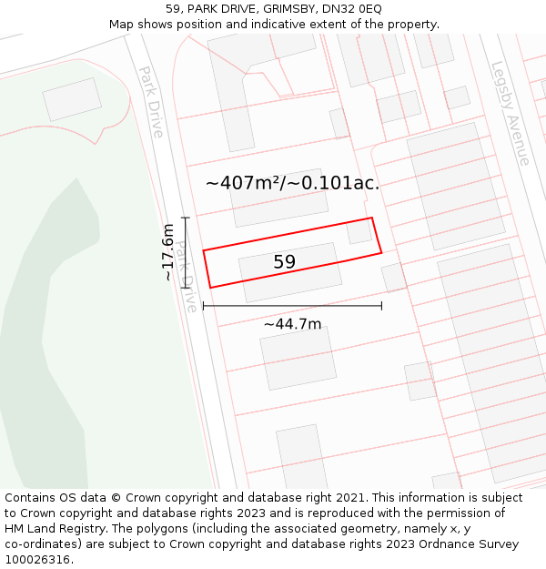 59, PARK DRIVE, GRIMSBY, DN32 0EQ: Plot and title map