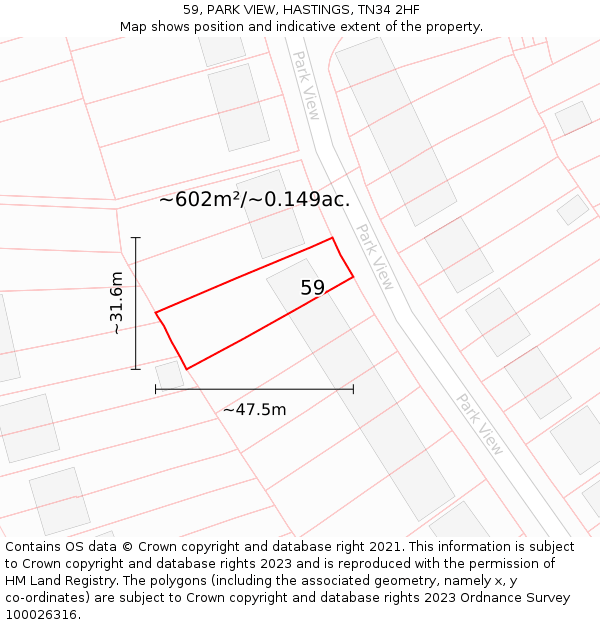 59, PARK VIEW, HASTINGS, TN34 2HF: Plot and title map