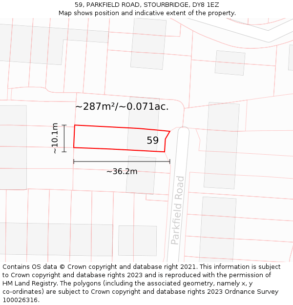 59, PARKFIELD ROAD, STOURBRIDGE, DY8 1EZ: Plot and title map