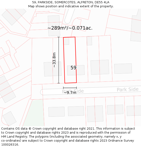 59, PARKSIDE, SOMERCOTES, ALFRETON, DE55 4LA: Plot and title map