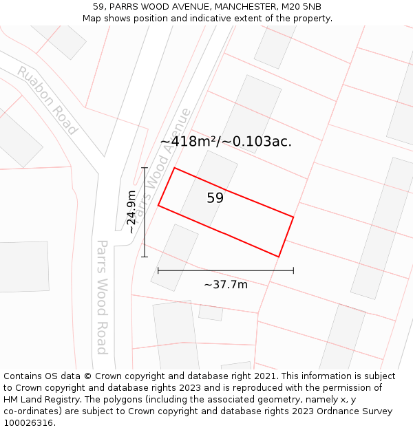 59, PARRS WOOD AVENUE, MANCHESTER, M20 5NB: Plot and title map