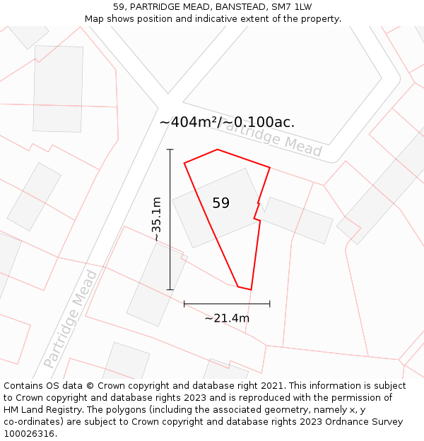 59, PARTRIDGE MEAD, BANSTEAD, SM7 1LW: Plot and title map