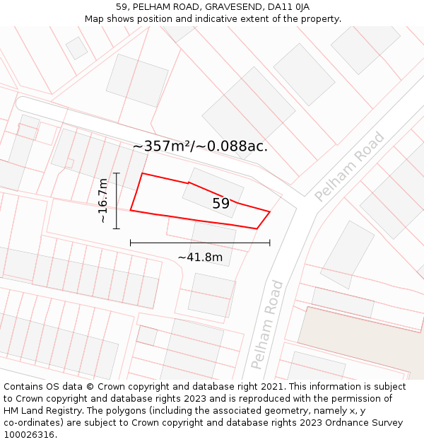 59, PELHAM ROAD, GRAVESEND, DA11 0JA: Plot and title map