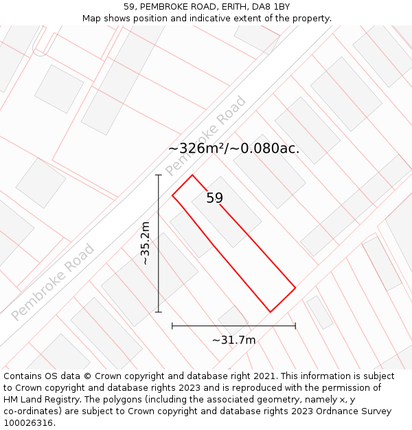 59, PEMBROKE ROAD, ERITH, DA8 1BY: Plot and title map