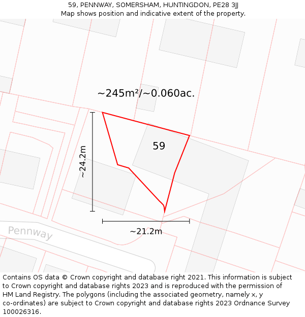 59, PENNWAY, SOMERSHAM, HUNTINGDON, PE28 3JJ: Plot and title map